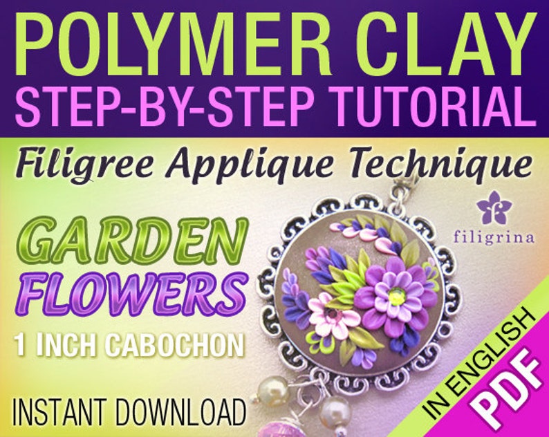 PDF Polymer clay filigree applique TUTORIAL floral pendant 1 Etsy