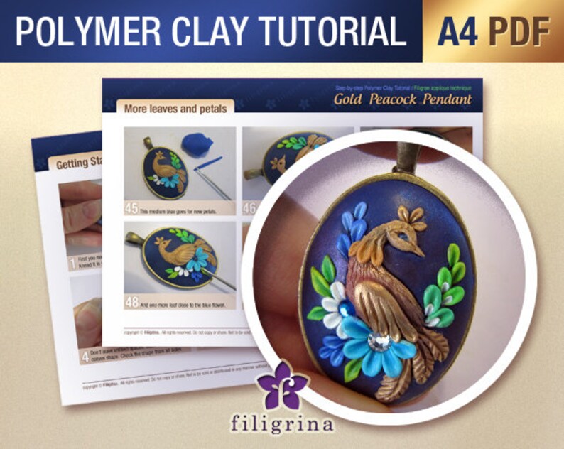 Pdf Polymer clay filigree applique BIRD TUTORIAL floral Etsy
