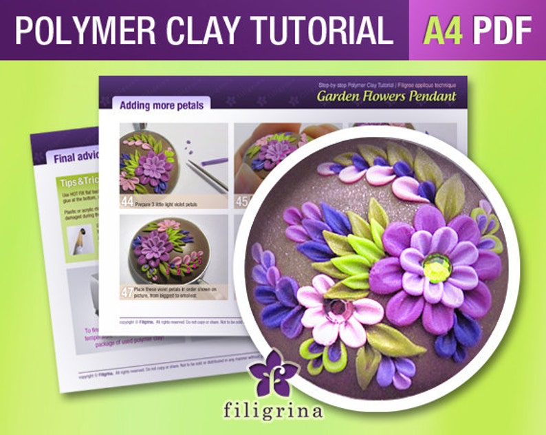 PDF Polymer clay filigree applique TUTORIAL floral pendant 1 Etsy
