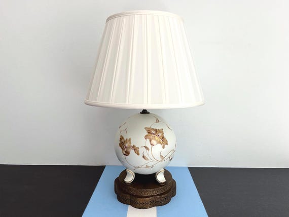1940s Floral Porcelain Pearl Lamp & Shade by Rosenthal