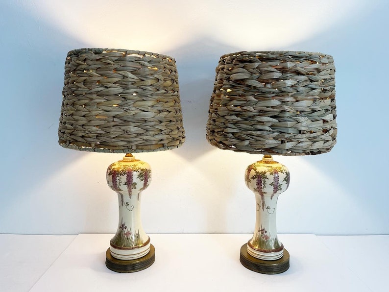Antique Asian Wisteria Lamps & Shades a Pair image 3