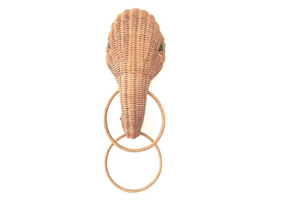 Wicker Elephant Towel Holder, C1970
