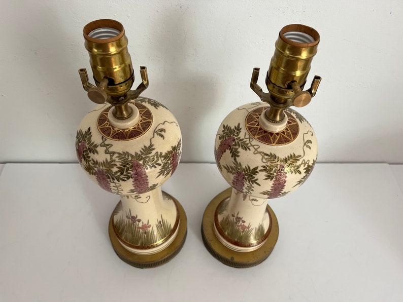 Antique Asian Wisteria Lamps & Shades a Pair image 6