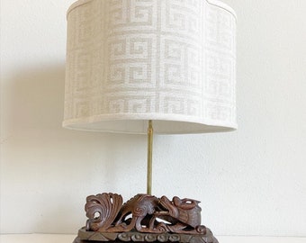 Carved Wood Chinese Dragon Lamp & Shade