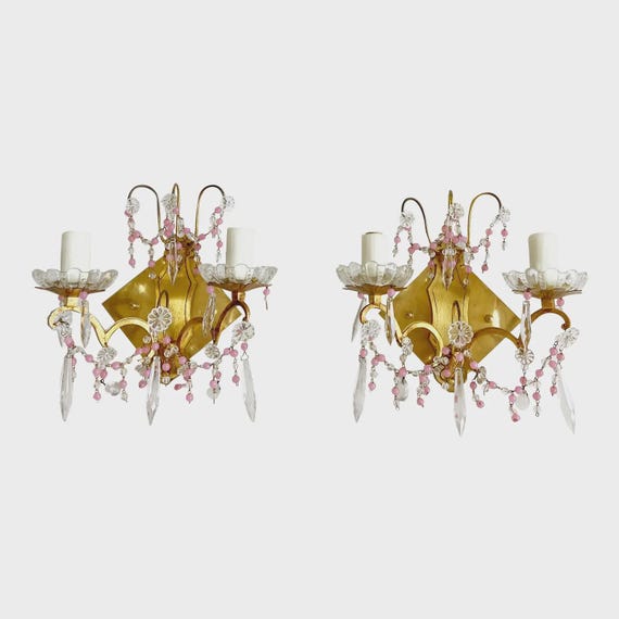 Mid Century French Crystal Sconces - Pair