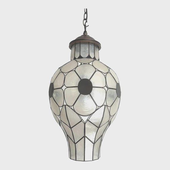 1960s Capiz Shell Floral Pendant Light by Feldman