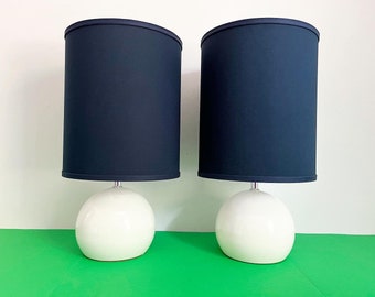 Midcentury White Ball Lamps & Shades - a Pair