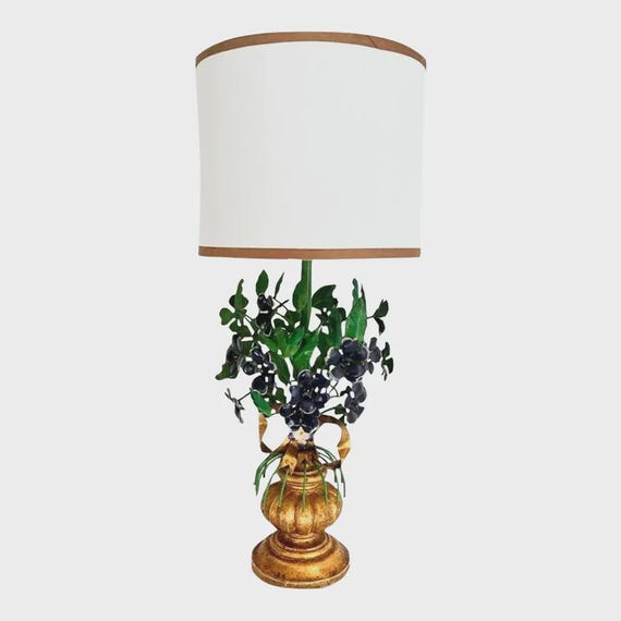 Italian Violets Topiary Lamp & Shade, C1950