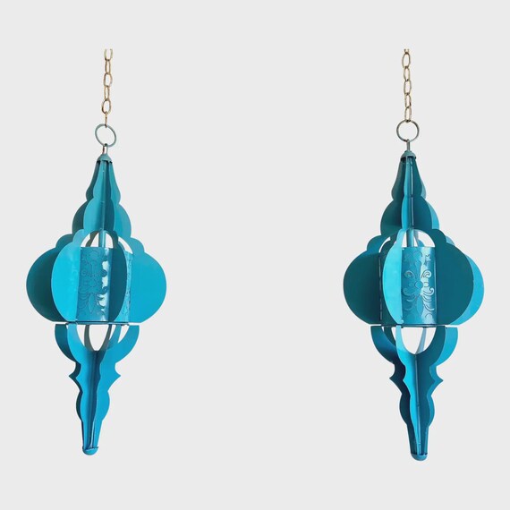 Modern Blue Pendant Lights - Pair