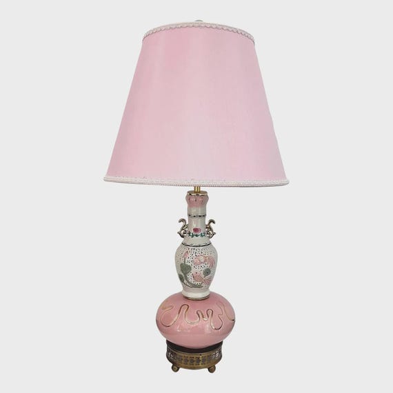 Pierced Porcelain Lotus Lamp & Shade, C1950
