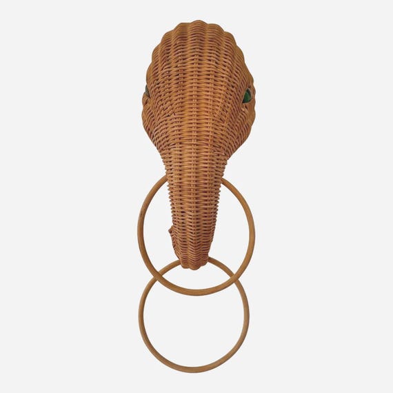 Wicker Elephant Double Towel Holder, C1970