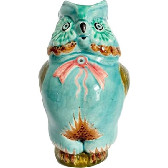 Midcentury French Majolica Owl Pitcher