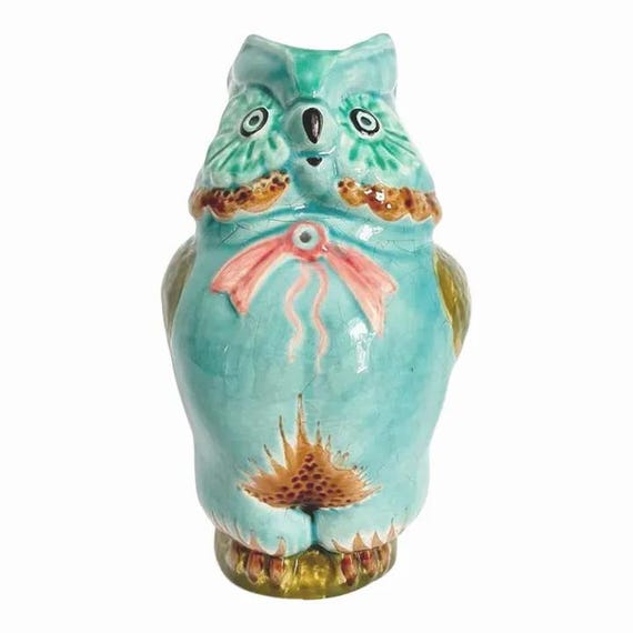 French Majolica Owl Pitcher