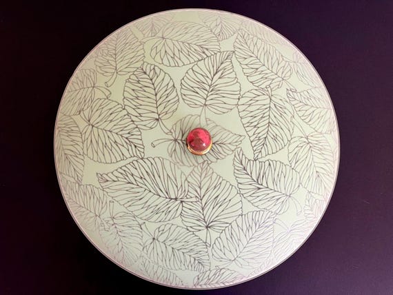 1950s Green Glass Leaves Flush Light