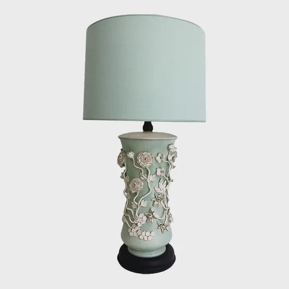 Italian Applied Floral Lamp & Shade, C1960