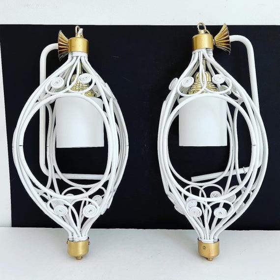 1970s Rattan Swing-Arm Sconces, Pair
