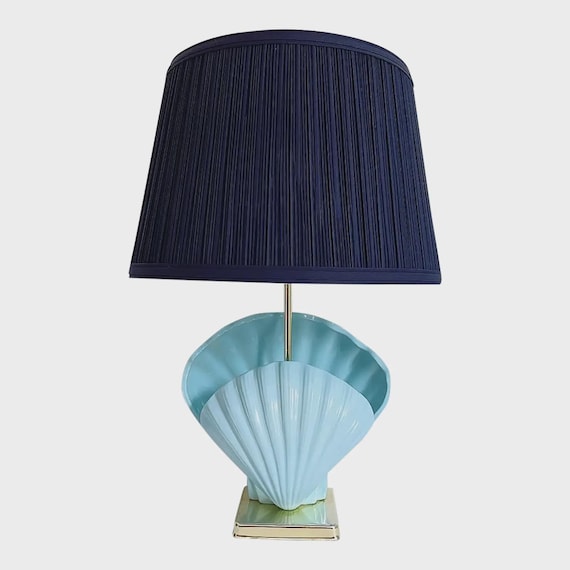 Blue Ceramic Shell Lamp & Shade, C1970