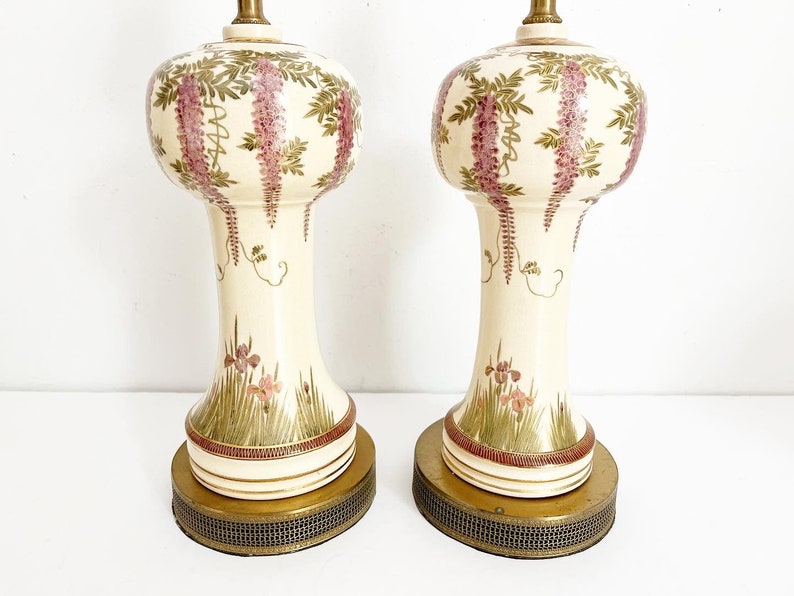Antique Asian Wisteria Lamps & Shades a Pair image 2