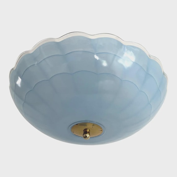 1940s Blue Scalloped Flush Light