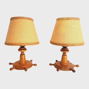 Wood Ship's Wheel Lamps & Shades, Pair