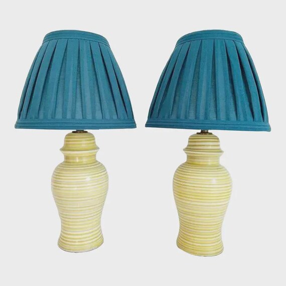 Striped Ginger Jar Lamps & Shades - Pair