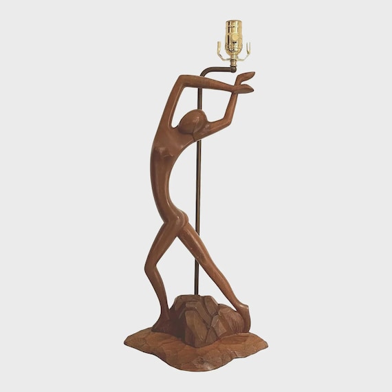 Mid Century Figural Teak Lamp