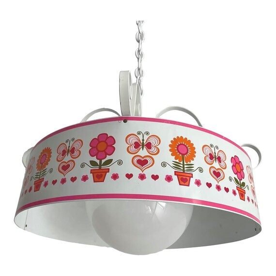 Enameled Floral Pendant Light, C1970