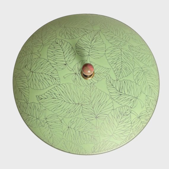 1950s Green Glass Leaves Flush Light