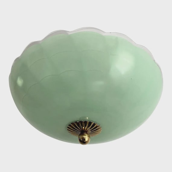 Mint Green Scalloped Flush Light, C1940