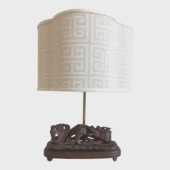 Carved Wood Asian Dragon Lamp & Shade