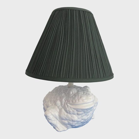 1950s Italian Porcelain Toad Lamp & Shade