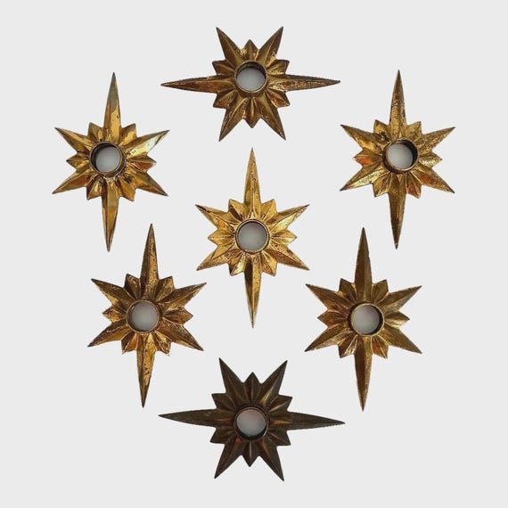Brass Star Door Plates, Set of 7