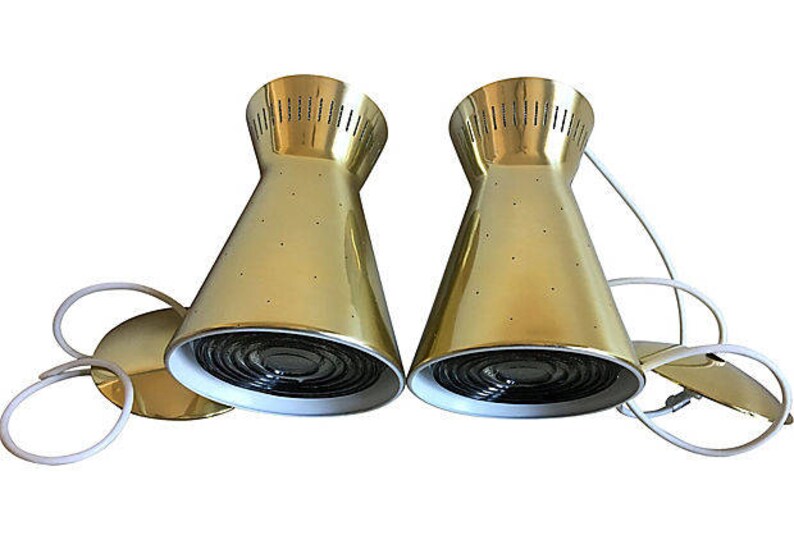 Lightolier Double Cone Pendant Lights Pair Image 0