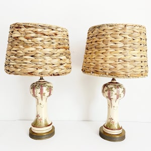 Antique Asian Wisteria Lamps & Shades a Pair image 1