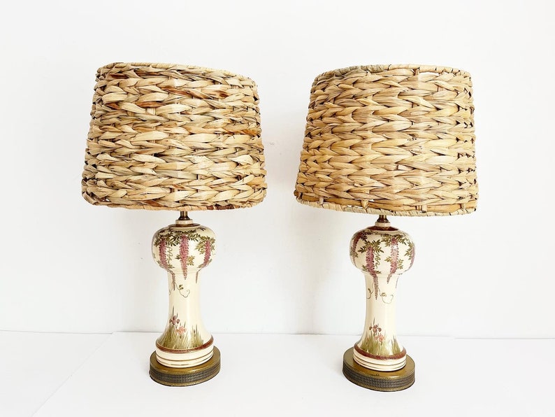 Antique Asian Wisteria Lamps & Shades a Pair image 1