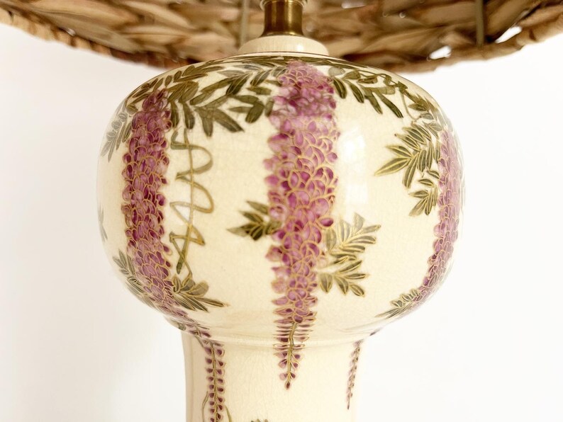 Antique Asian Wisteria Lamps & Shades a Pair image 4