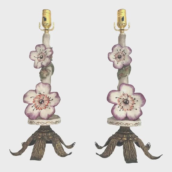 Woodland Floral Branch Lamps by Cordey, C1940
