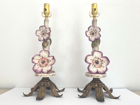 Woodland Floral Branch Lamps by Cordey, C1940