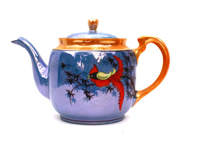 Luster Japanese Teapot / Vintage Japanese Blue & Peach Luster Etsy