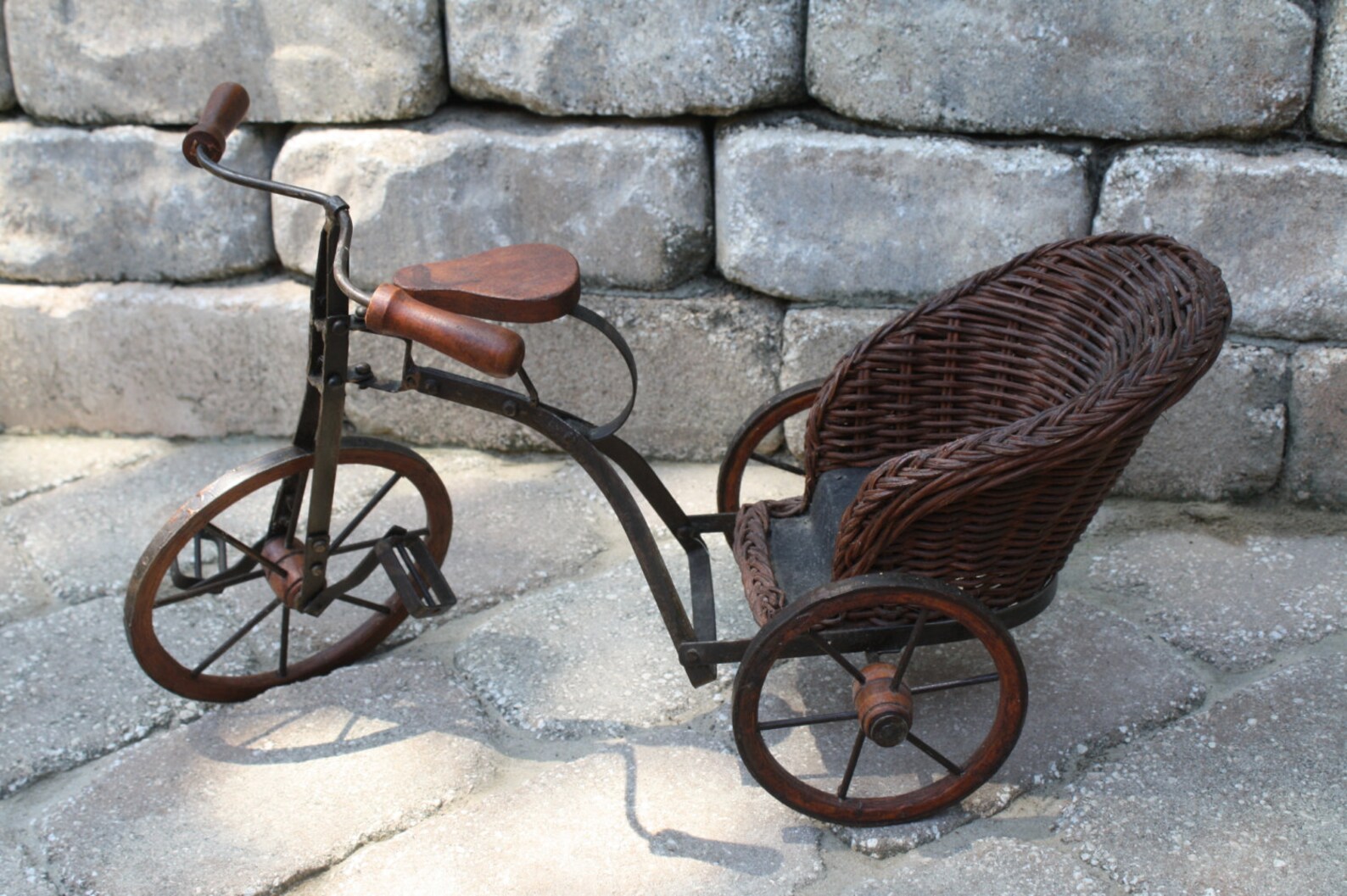 Vinatage Doll Tricycle with Wicker Carriage / Vintage Doll Etsy