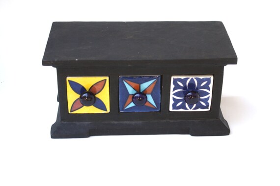 Wooden Chest Ceramic Drawers Indian Jewelry Box Hand Etsy