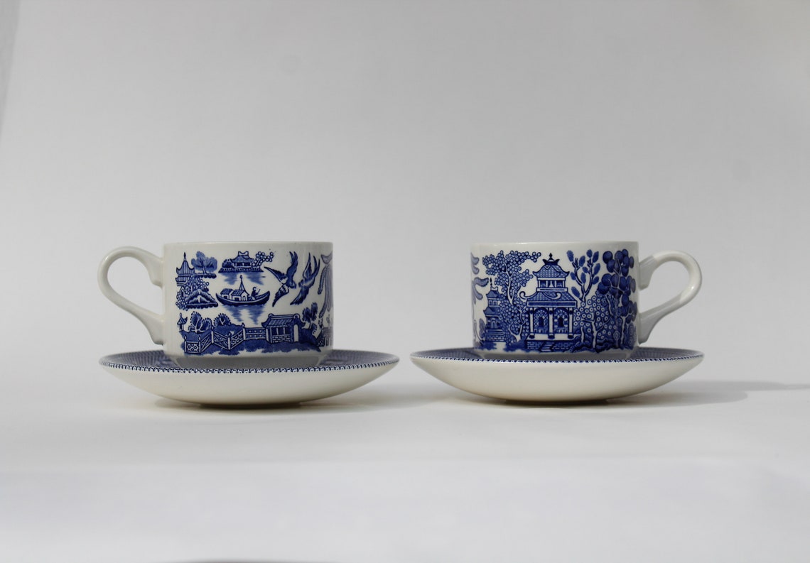 Churchill England Tea Cup and Saucer set of 2 Blue and Etsy