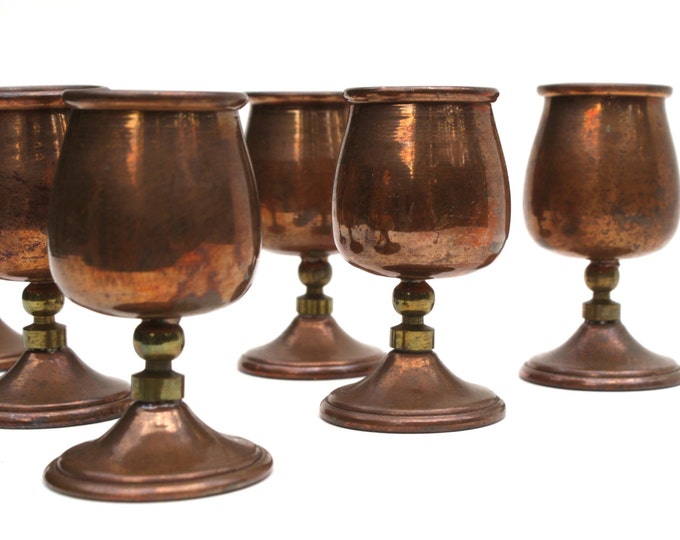 Copper and Brass Antique Mini Goblets , Copper Goblets , Small Brass