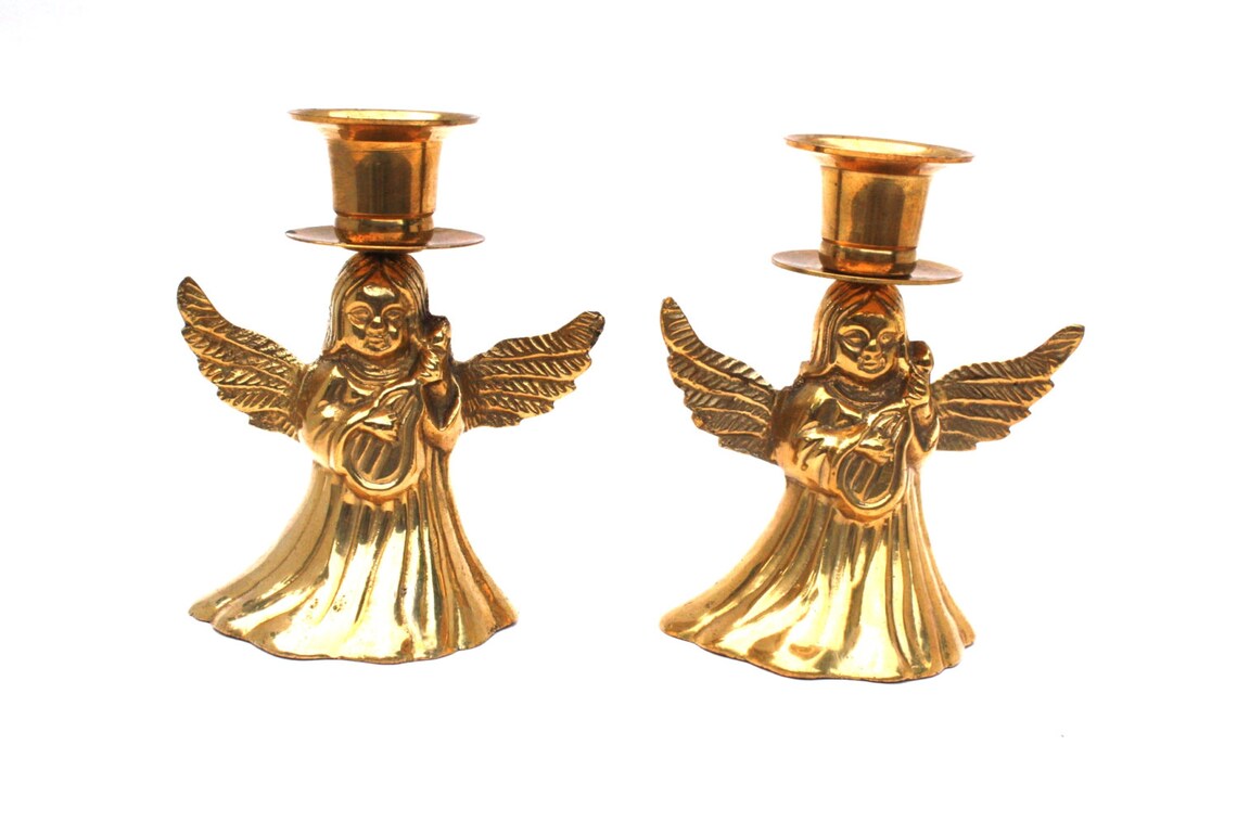 Angel Candle Holders Pair of Angel Candlestick Holder Etsy