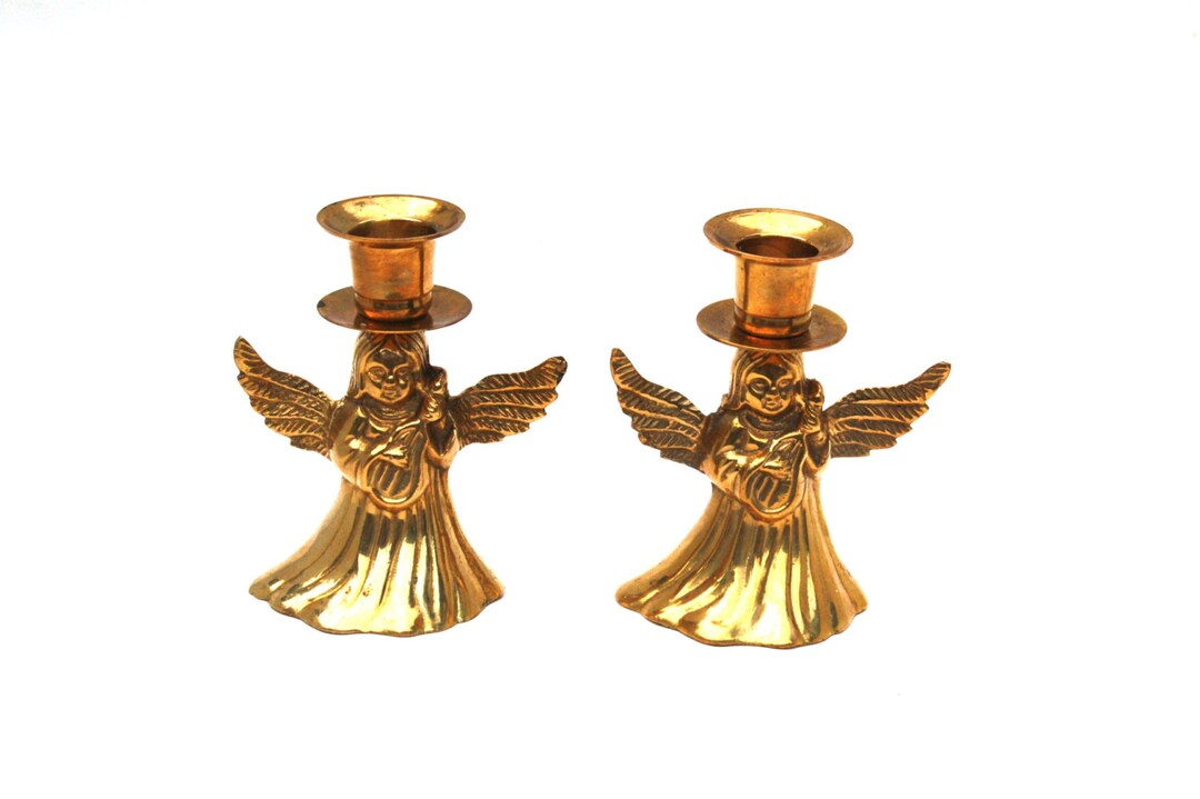 Angel Candle Holders Pair of Angel Candlestick Holder Etsy