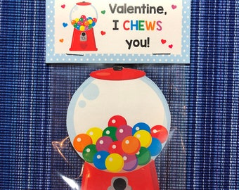 Gumball Valentine - Instant Download - Valentine's Day Digital Printable -  Valentine Bag Topper - Kids Valentine - Gumball Bag Topper - Gum