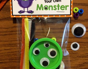 Build Your Own Monster Bag Topper, Halloween Bag Topper, Digital Download, Monster Bag Topper, Make a Monster Tag, Halloween Tag, Printable
