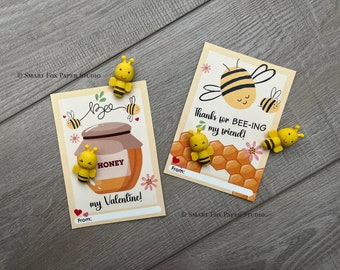 Bee Valentine - Instant Download - Valentine's Day Digital Printable -  Digital Valentines - Kids Valentines - Honey Bee - Bee Valentines