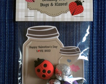 Bugs and Kisses Bag Topper - Instant Download - Valentine's Day Digital Printable -  Valentine Bag Topper - Kids Valentine - Ladybugs