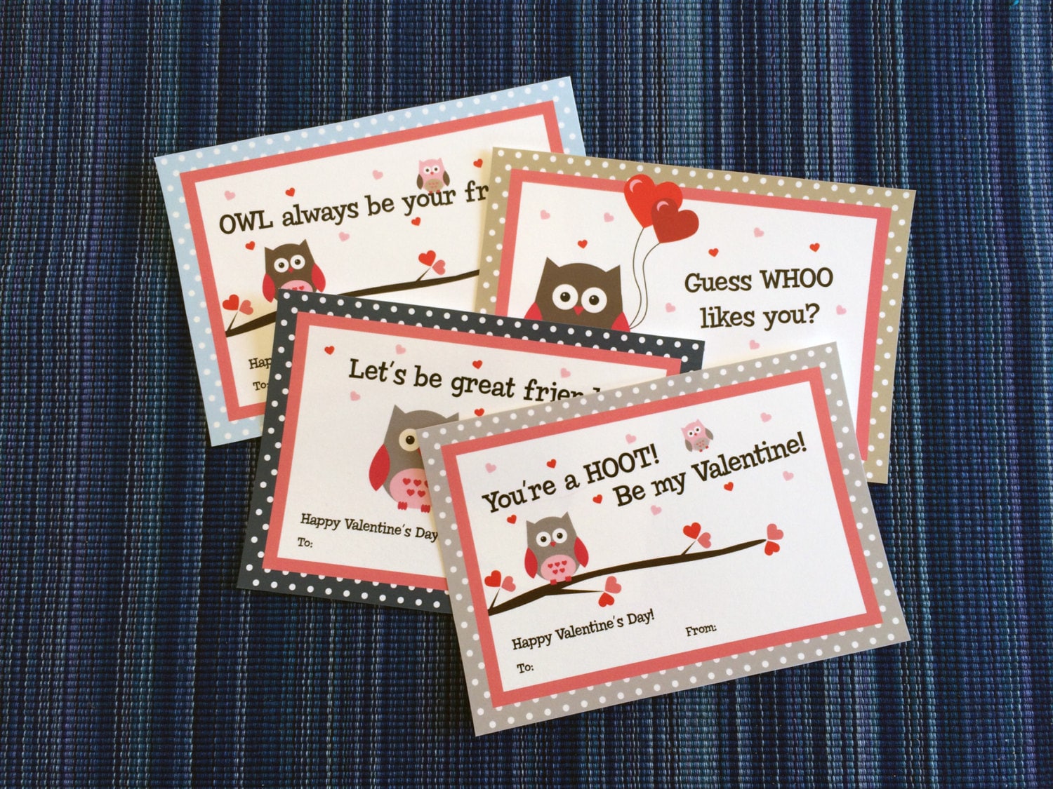 Owl Valentines - Instant Download - Valentine's Day Digital Printable -  Digital Valentines - Ki